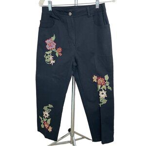 Vintage Vanity Collection Black Embroidered Ankle Pants Sz S
